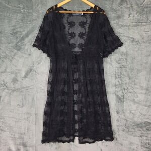 Womens Kimono One Size Black Crochet Sheer Floral Lace Duster Open Whimsigoth